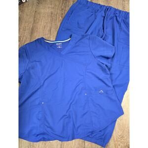 Scrubstar Premium Ultimate Mock Wrap Scrub Top Electric Blue Pants Set Plus 3XL